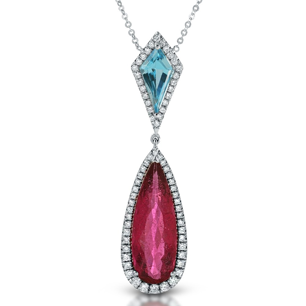 18K BLUE TOPAZ AND RUBELLITE PENDANT